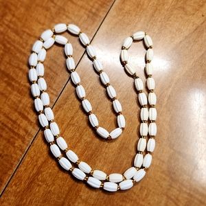 Vintage Monet white bead and gold necklace